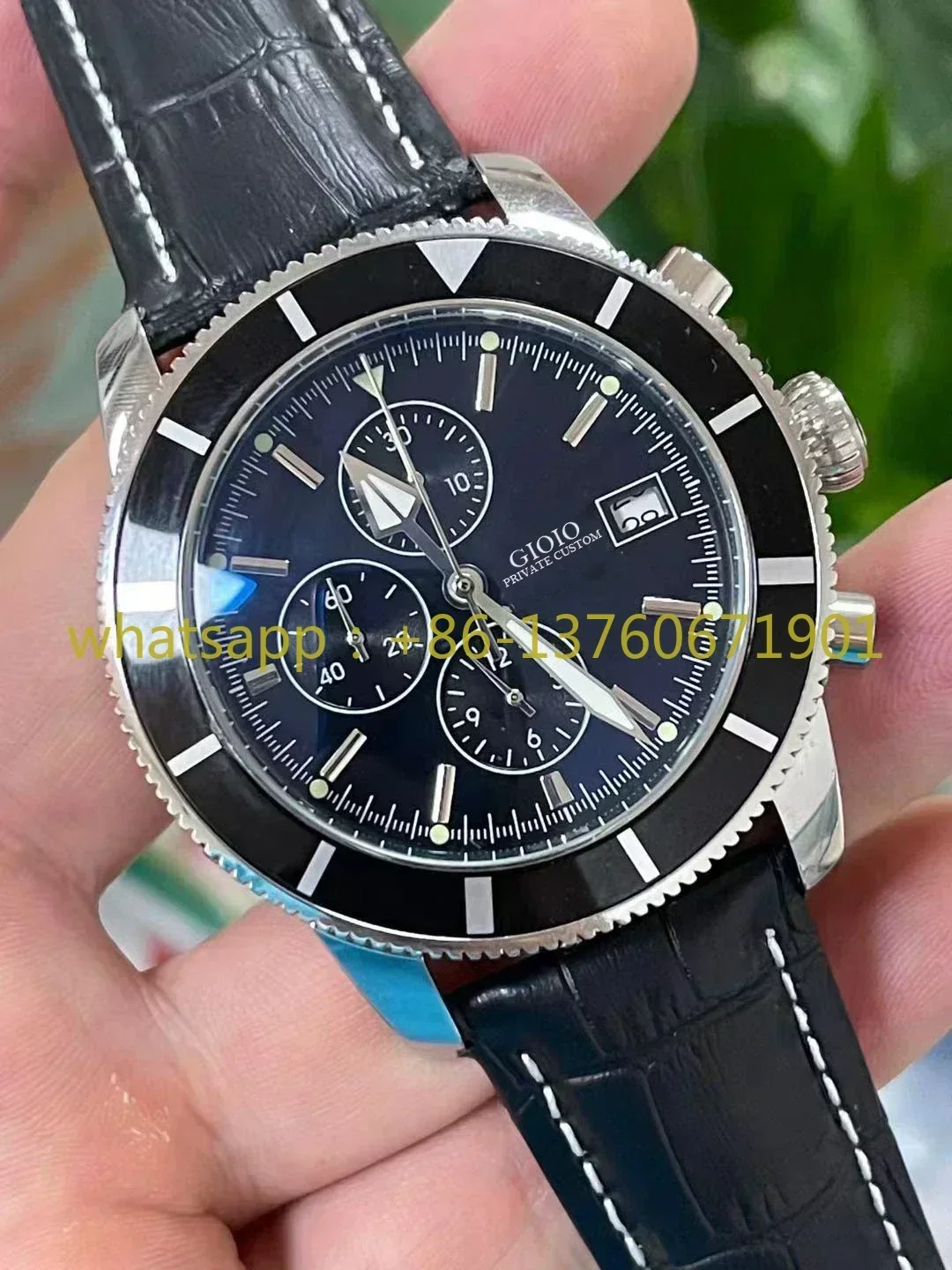 Luxury New Black Blue Brown Leather SuperOcean Mens Watch Ceramic Quartz Chronograph Watches