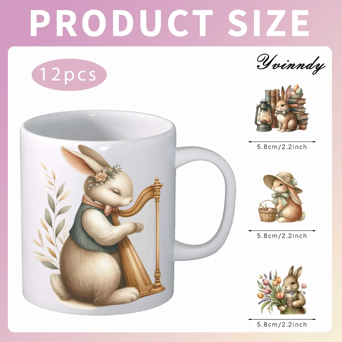 12Pcs/Set Quiet Bunny And Easter DIY Glass Jar Packaging Stickers UV DTF High Self-Adhesive Transfer Paper