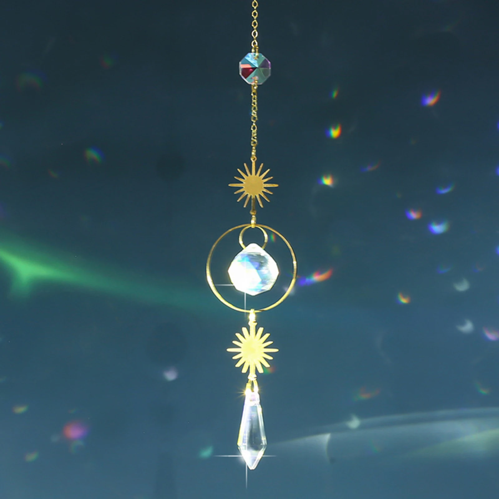 Window Hanging Crystal Ball Decoration Rainbow Prism Moon Star Light Decor Pendant Ornament