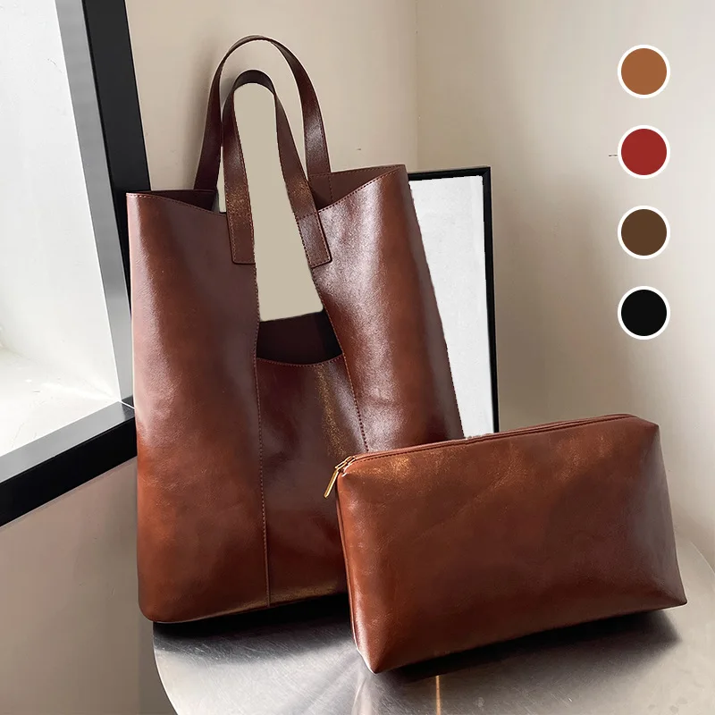 حقيبة مائلة للنساء ذات سعة كبيرة حقيبة كتف نسائية راقية من الجلد الزيتي محمولة باليد متعددة الاستخدامات حقيبة حمل كلاسيكية