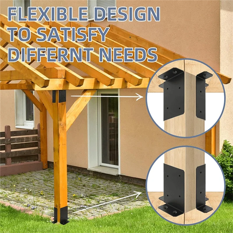 A95I-Wood Fence Post Base Support Bracket(4Pcs), Fits 2X4, 4X4, 6X6 Posts- Adjustable Base Bracket For Pergola, Mailbox