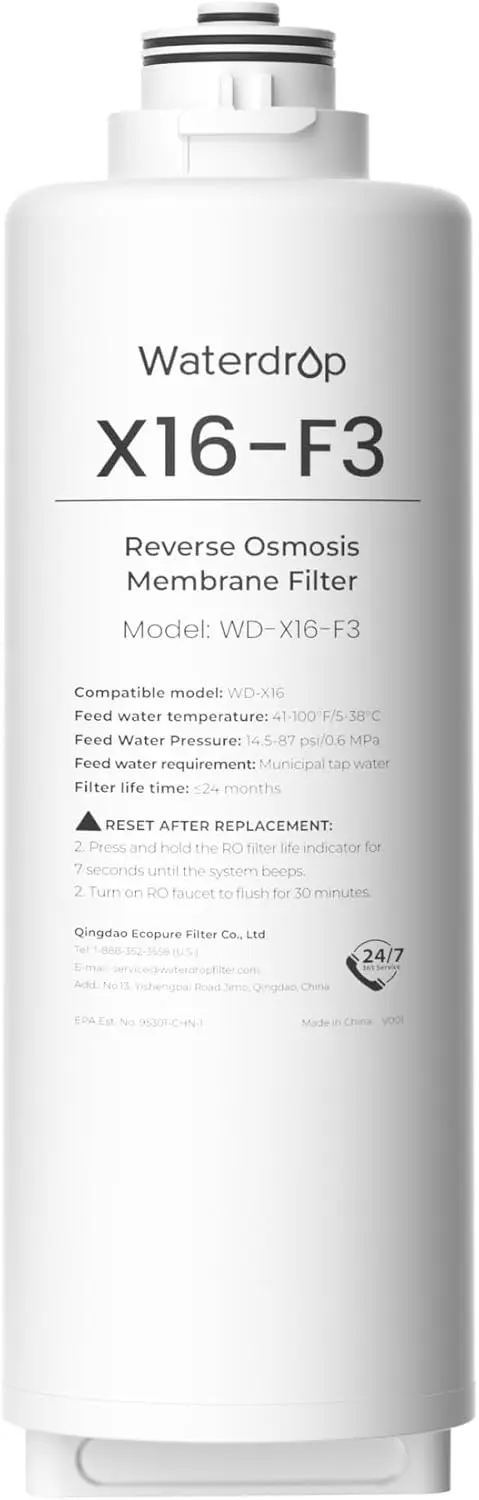 

X16-F3 Water Filter Replacement for 1600 GPD RO Systems, Reduces PFAS, 24-Month Lifespan
