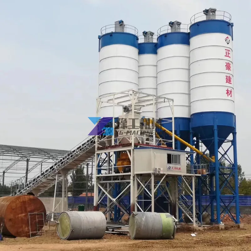 Mobile Mini Ready Mix Concrete Batching Plant 10 Cubic Meter To 240 Cubic Meters with Twin Shaft Mixers Vertical Mixer