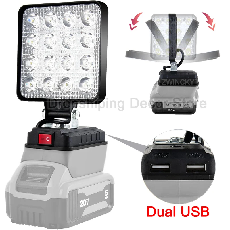 4 inch Portable Cordless LED Work Light for Dewal 18V 20V Lithium Battery Waterproof Worksite Outdoor Lighting Emergency Lamp