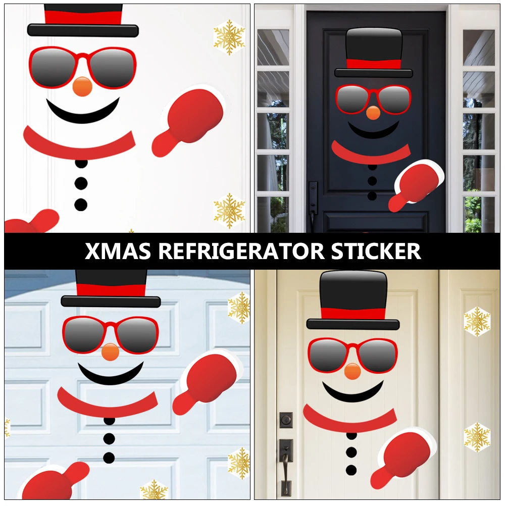 

Christmas Snowman Fridge Sticker Self Adhesive PVC Material Removable Decor Winter Gifts Home Wall Decals for Smooth