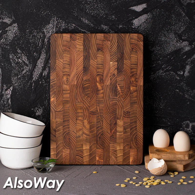 Teak Wood End Grain Cutting Boards for Kitchen, Large Wood Chopping Board with Hidden Handles, Wooden Charcuterie Board for Meat