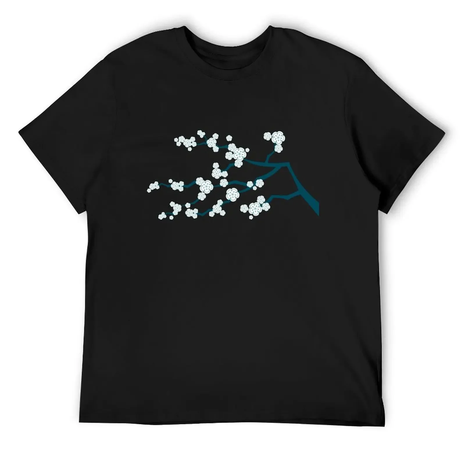 

White Oriental Cherry Blossoms On Turquoise Blue Zen Japanese Sakura Flowers  fatfatin T-Shirt