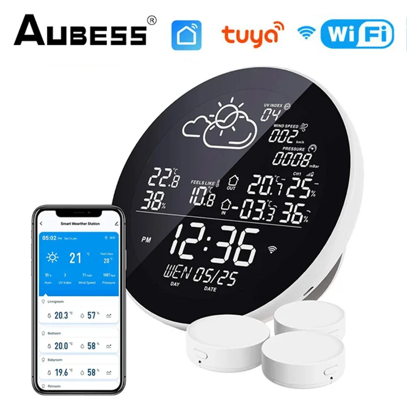 

TUYA Wifi LCD Digital Clock Temperature Humidity Meter Indoor Outdoor smart Thermometer Hygrometer Weather Station TH Sensor