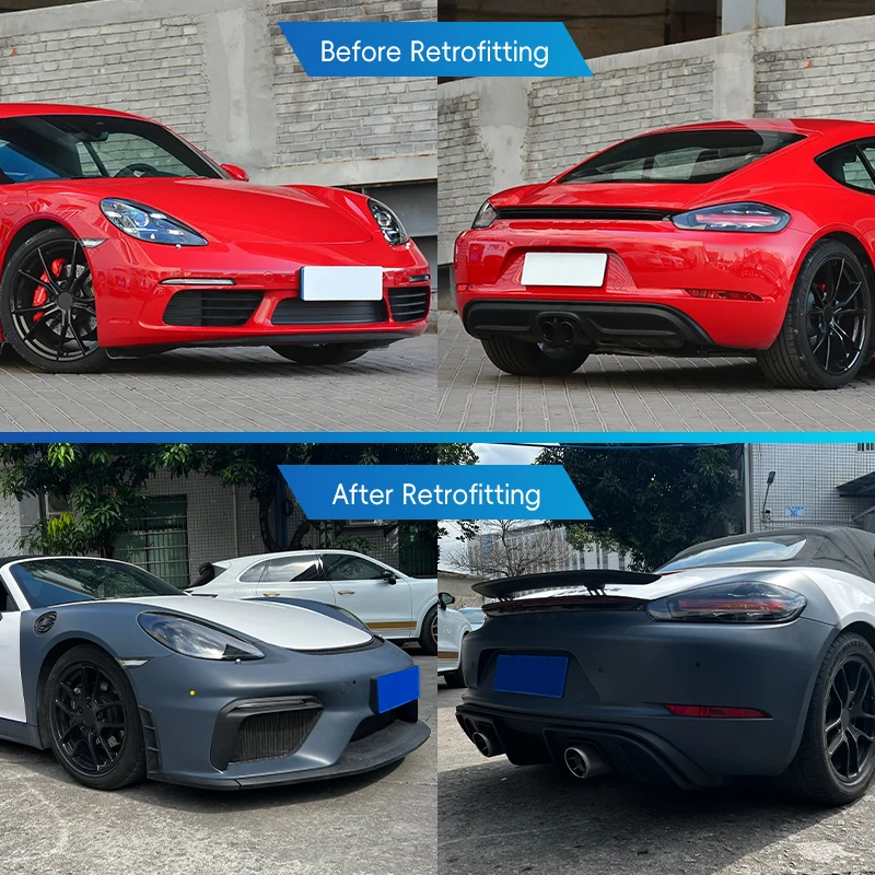 2012-2016 981 Car Upgraded 718 GT4RS Front Bumper Headlights Body Kit Rear Bumper Taillights Spoiler For  BoxsterBody Kit