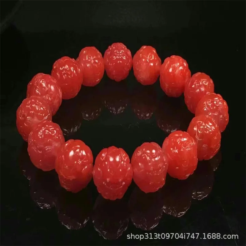 Factory Baoshan South Red Beads Bracelet Quality as Shown in the Picture Color Rosy Carving Carefully Clean