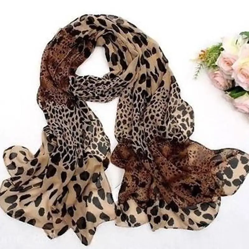 Women Chiffon Scarf Leopard Print Thin Style Fashion Large Shawl Lady Seaside Beach Towel Foulard 160*70cm