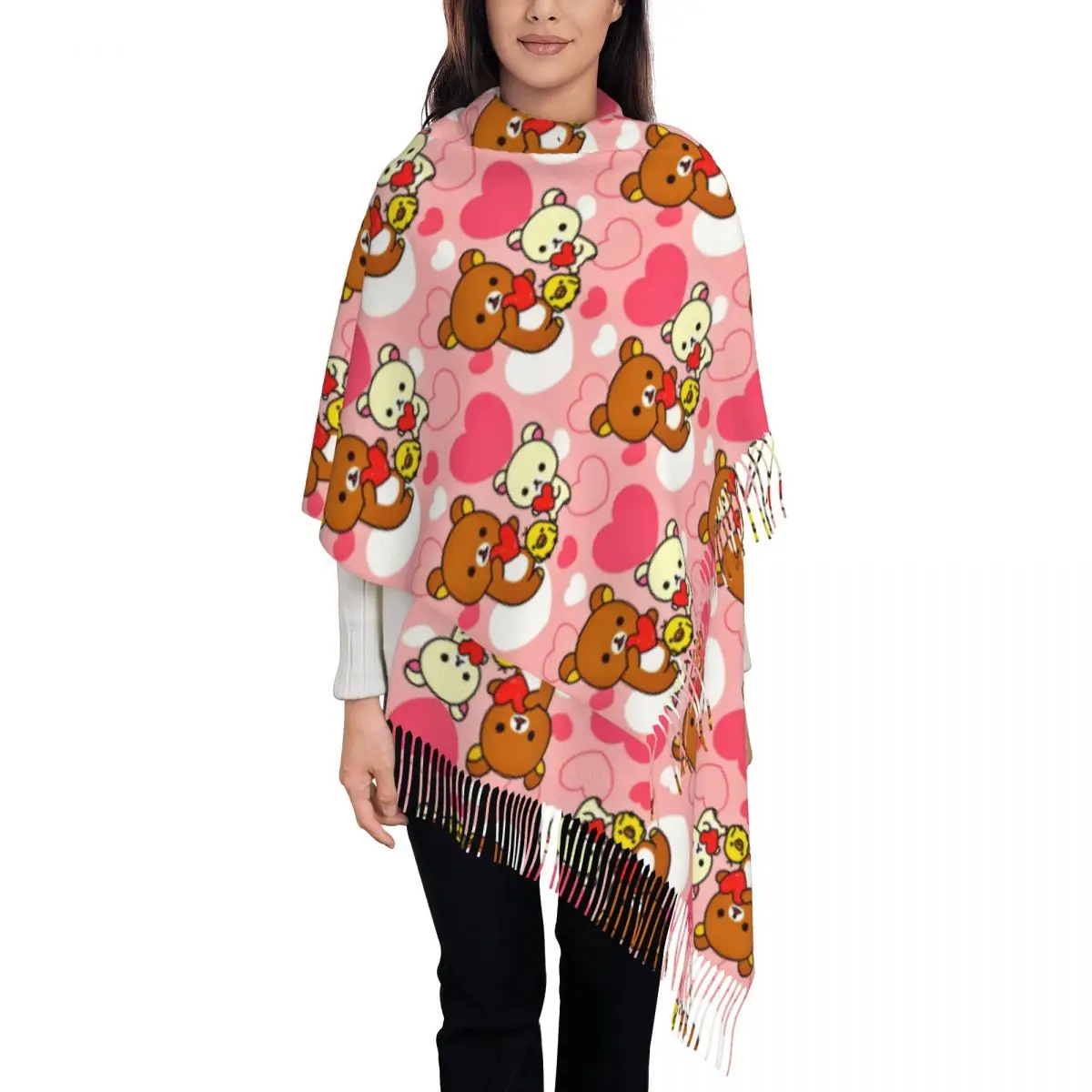 

Шарф Rilakkuma Love с принтом на заказ, женские и мужские зимние теплые шарфы, шали, накидки