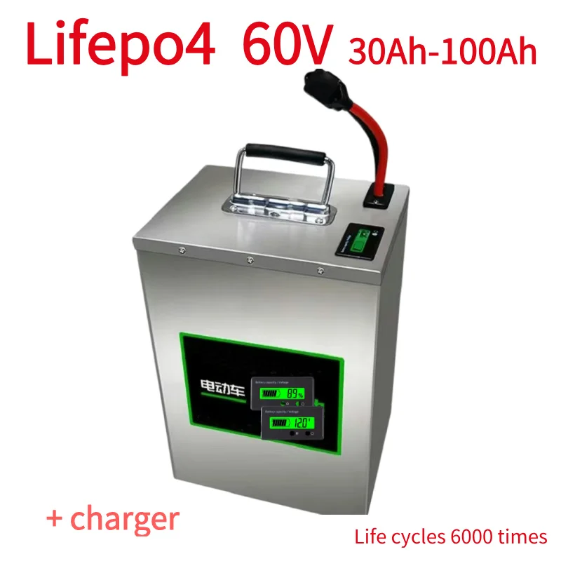 60V 30Ah Lithium Battery 40Ah 50Ah 60Ah 70Ah 80Ah 90Ah 100Ah LiFePO4 with BMS for 1.8KW 3KW Motorcycle Tricycle Two Wheeler