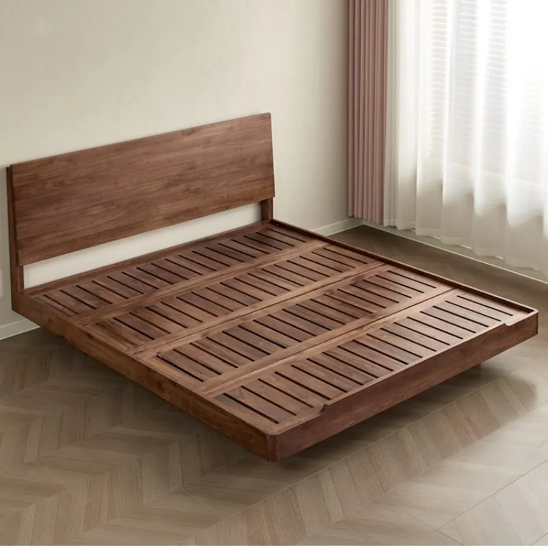 Black walnut all solid wood bed master bedroom 1.8 meters double bed, Nordic simplicity