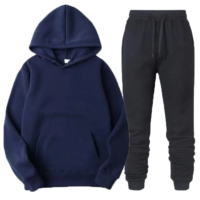 Men Women Autumn Hooede Sports Suit Fleece Hoodies+Sweatpants Fitness Training Kit Pullover Male Sportswear Jogging Running Sets