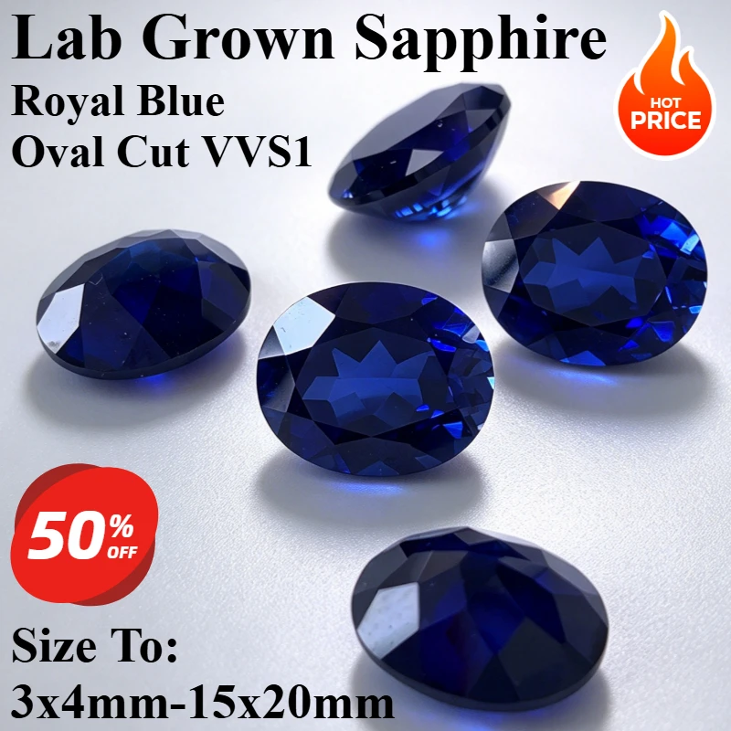 Royal Blue Oval Cut Lab Grown Sapphire Loose Gemstone DIY Jewelry Making Material For Rings Earrings Necklaces Wholesale