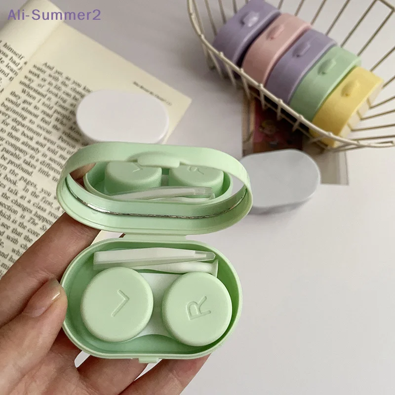 Portable Mini Contact Lens Box With Mirror Plastic Contact Lens Case Macaron Color Lens Box Care Box Travel Outdoor Home Gift
