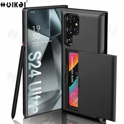 Case For Samsung Galaxy S24 Ultra S23 S22 Note 20 S23 FE Wallet Card Holder Slide Slot Slim Hard PC Heavy Duty Protective Covers