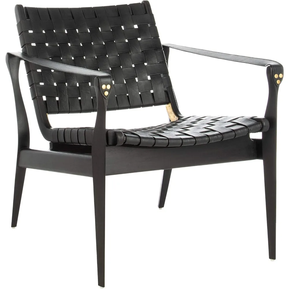 Dilan Leather Safari Chair, Black/Black