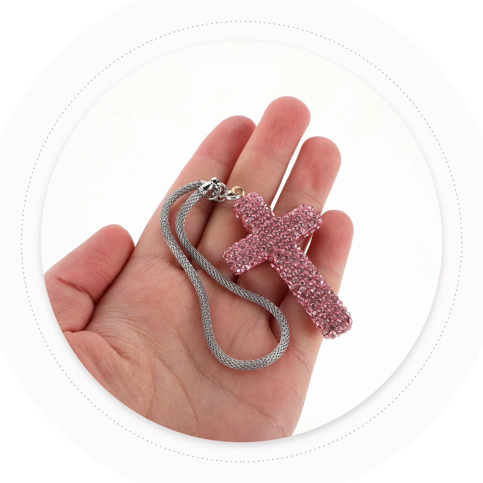 

Bling Rhinestone Cross Pendant Car Charm - Sparkling Automotive Interior Decor for Rearview Mirror - Universal Fit for Cars Suvs