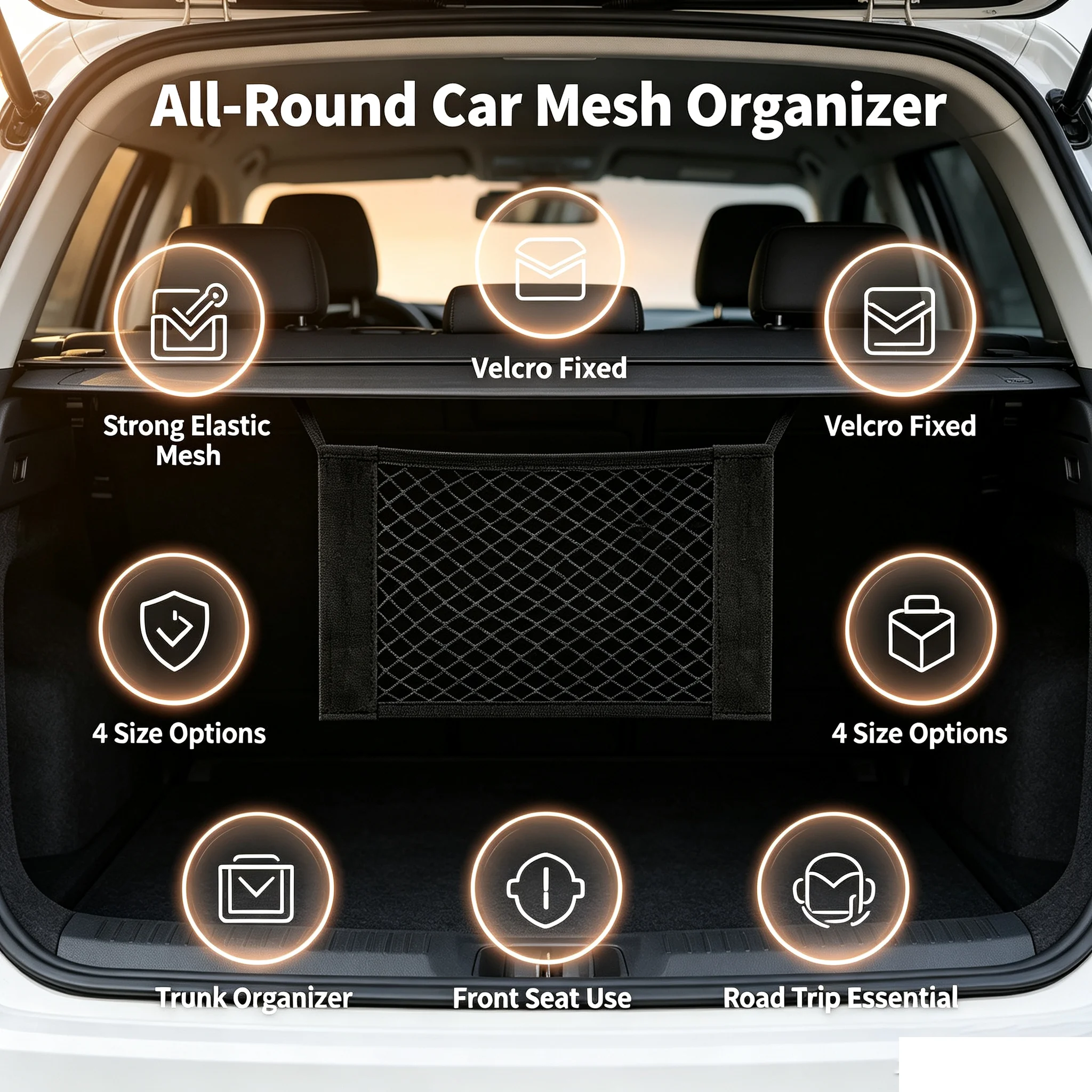 Hook & Loop Car Mesh Pocket Stick-on Design High Elastic Fabric Secure Cargo