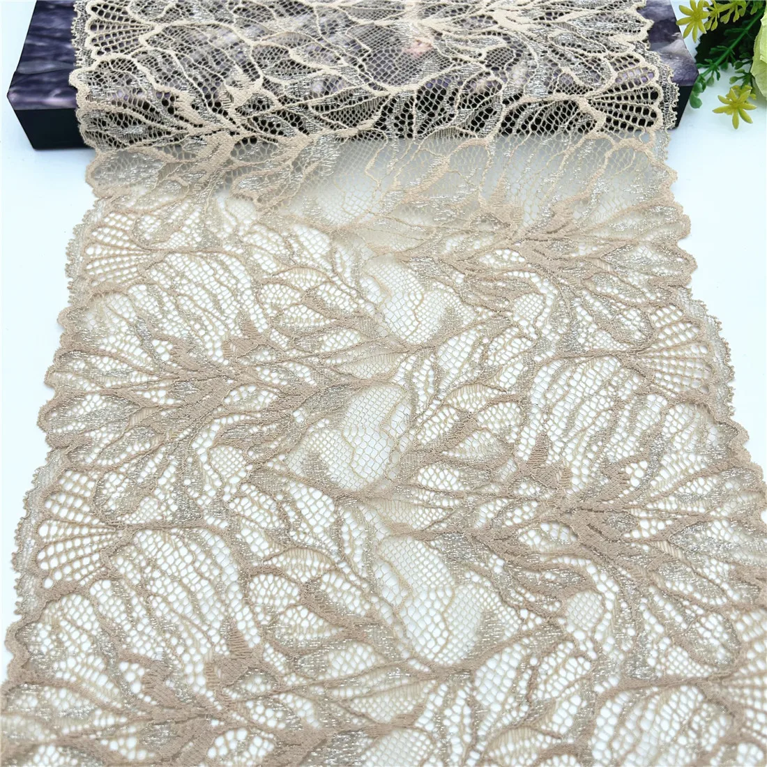 3y/lot Width 22cm Dark Skin With Silver Elastic Lace trim Skirt Hem Underwear Sewing Craft DIY Apparel Fabrics Lace Lingerie