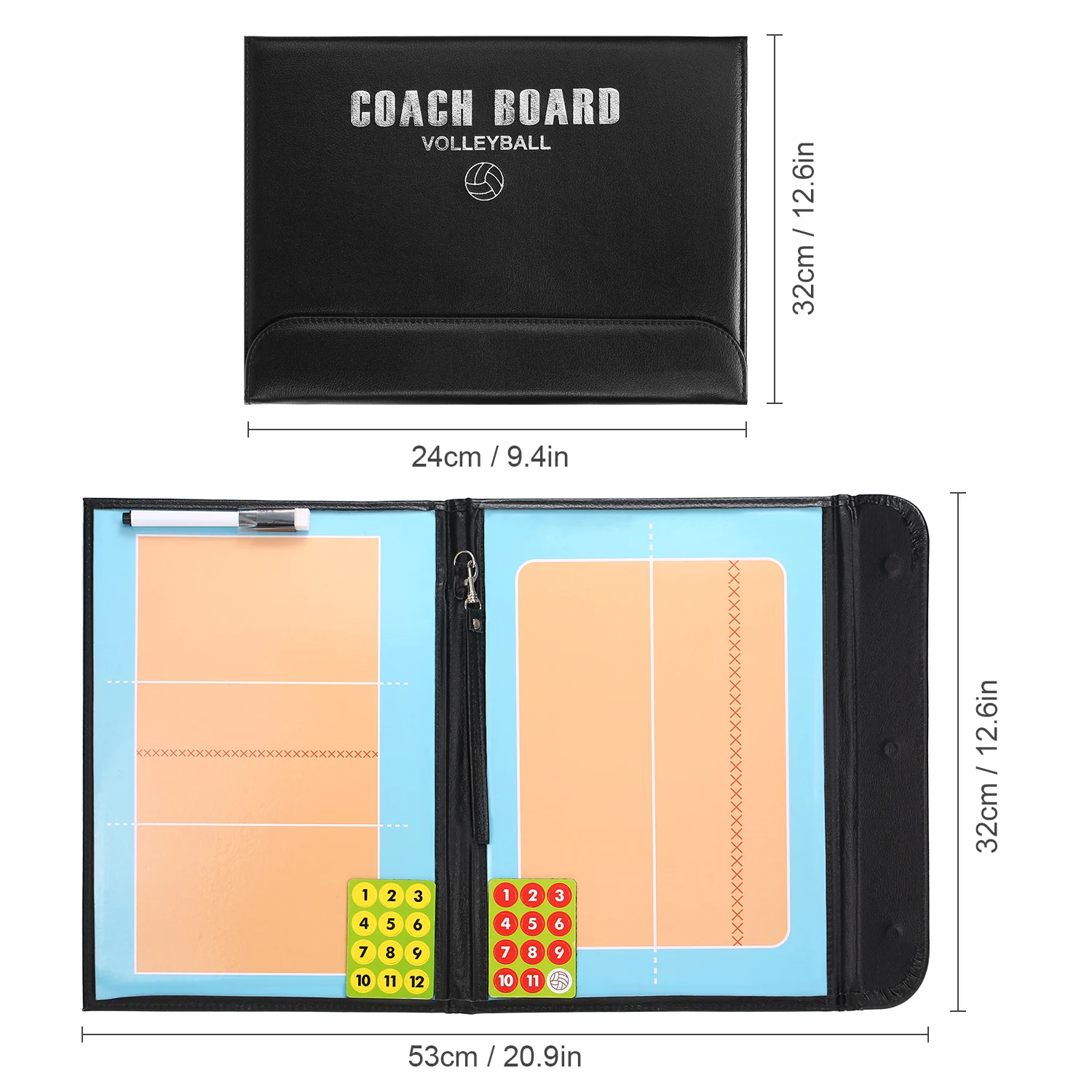 Foldable Volleyball Magnetic Tactic Board Coaching Strategy with Marker Equipment Pieces and 2-in-1 Pen