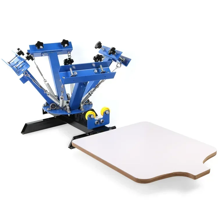 

Wholesale 4 colors 1 station screen printing machine Non-woven clothing plane printing machine Desktop fixed single wheel screen