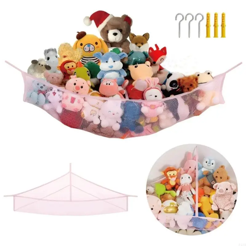 

Large Capacity Nylon Toy Storage Hammock For Kids Organizing Car Stuffed Animals Plush Toy In Corner With Safety Design P31B