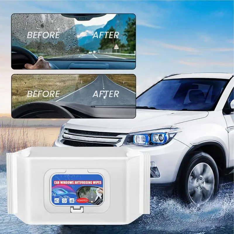 Car Anti-Fog Wipes Multi-Surface Glass Cleaning Wipes 40 Count Rain-Proof Anti Fog Car Interior Windshield Window Cleaner Wipes