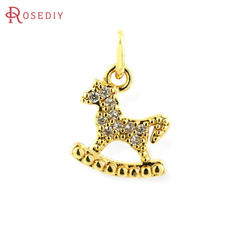 

4PCS 12x10MM 18K Gold Color Brass and Zircon Rocking Horse Charms Pendants High Quality Diy Necklace Earrings Making Accessories