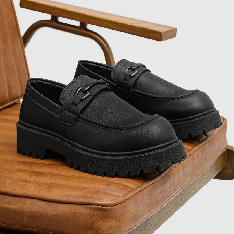 Classic Black Pu Leather Shoes For Men Platform Shoes British Style Men's Loafers Comfy Slip-on Casual Shoes Man Designer Shoes