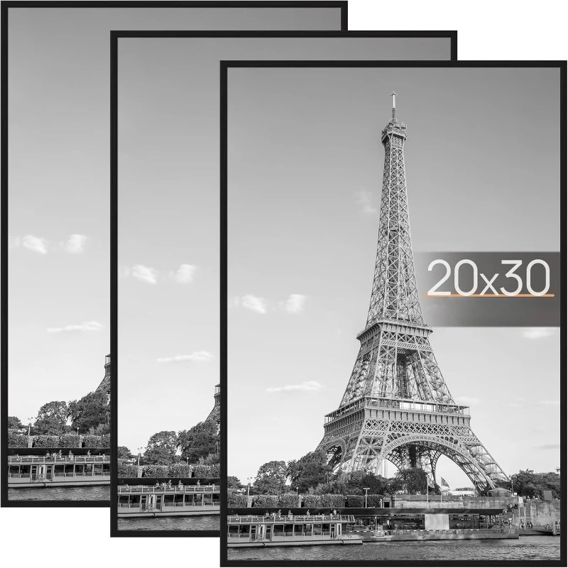 

20x30 Picture Frame 3 Pack Black Scratch-Proof Gallery Poster Frames with Slide-In Strips Horizontal or Vertical Wall