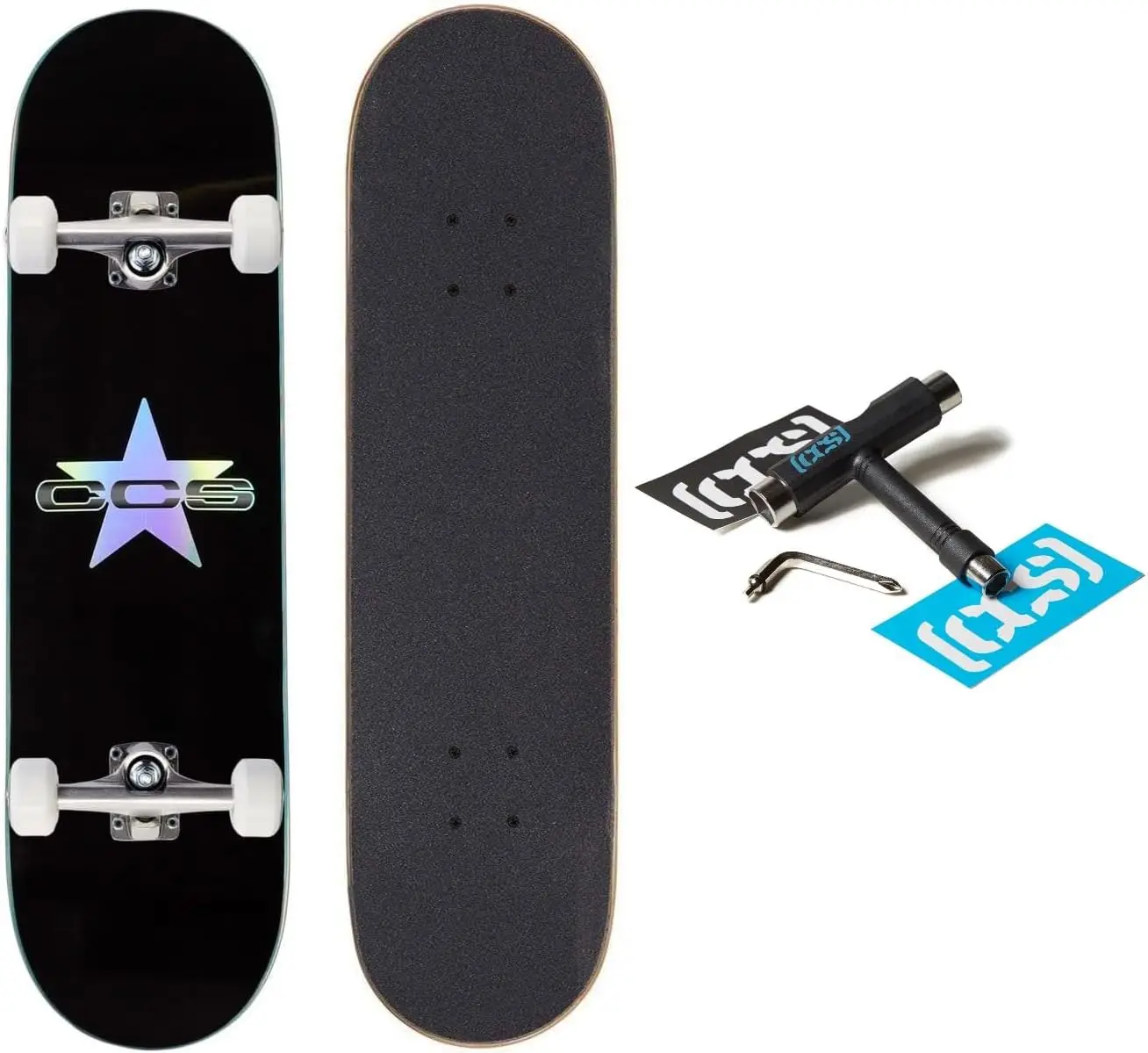 [CCS] Skateboard completo in legno d'acero di grado professionale completamente assemblato con attrezzi e adesivi per pattini Adulti, bambini, adolescenti,