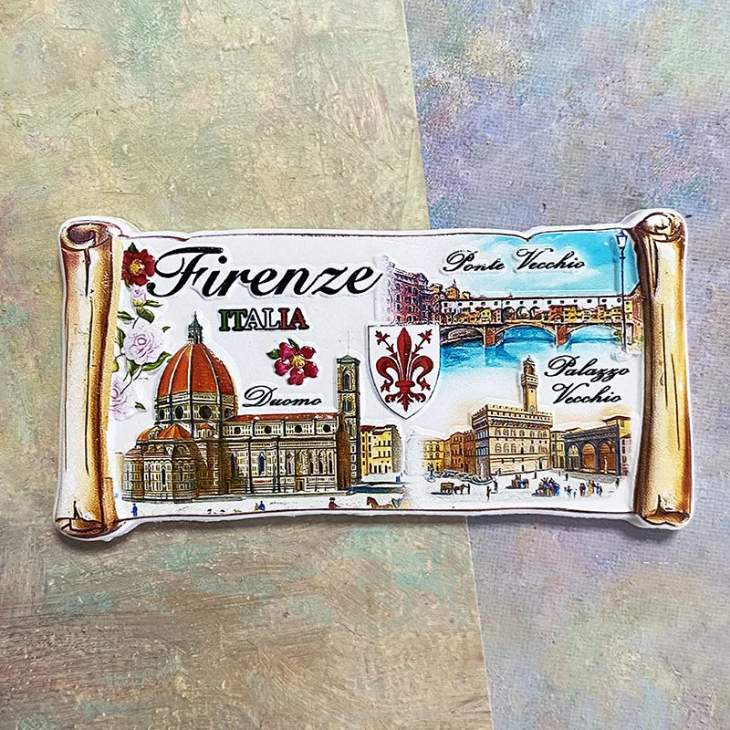 

Florence Italy 3D Resin Fridge Magnet - Artistic Scroll Design with Iconic Landmarks and Strong Magnet Back