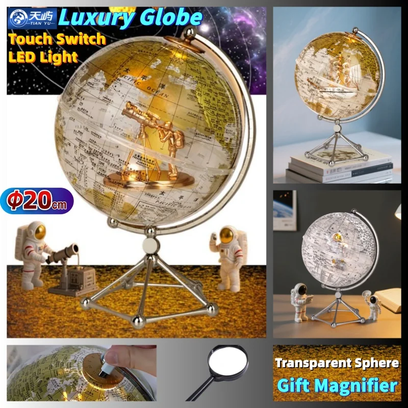 transparent-sphere-Φ20cm-hd-world-globe-sailing-doll-led-lamp-desk-teaching-globe-metal-base-office-home-luxury-crafts-ornamen