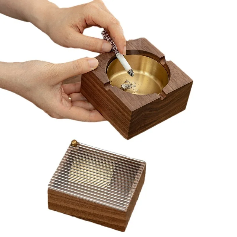 

Black walnut ashtray, household living room high-end sense solid wood high-end atmosphere new Chinese style boyfriend