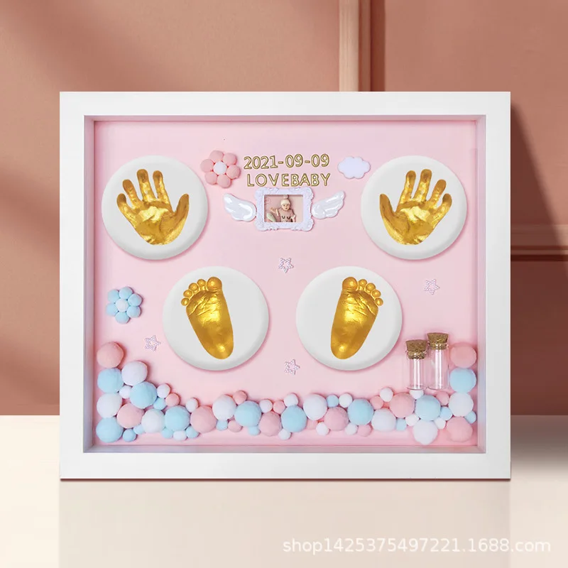 Infant Hand & Foot Print Memory Complete Clay Set Safe DIY Craft Ornament For Full Moon 100 Days & One-Year-Old Baby Shower Gift