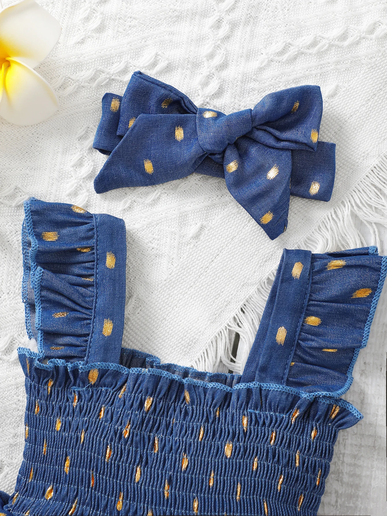 3-24Months Infant Baby Girl Golden Dot Slip Blue Dress Toddler Girl Summer Fashion Party Princess Dresses with Headband 2Pcs Set