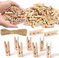 10/20/50 mini wood clothespins, 1-inch small craft wood clips, free hemp rope for photo walls and DIY crafts.