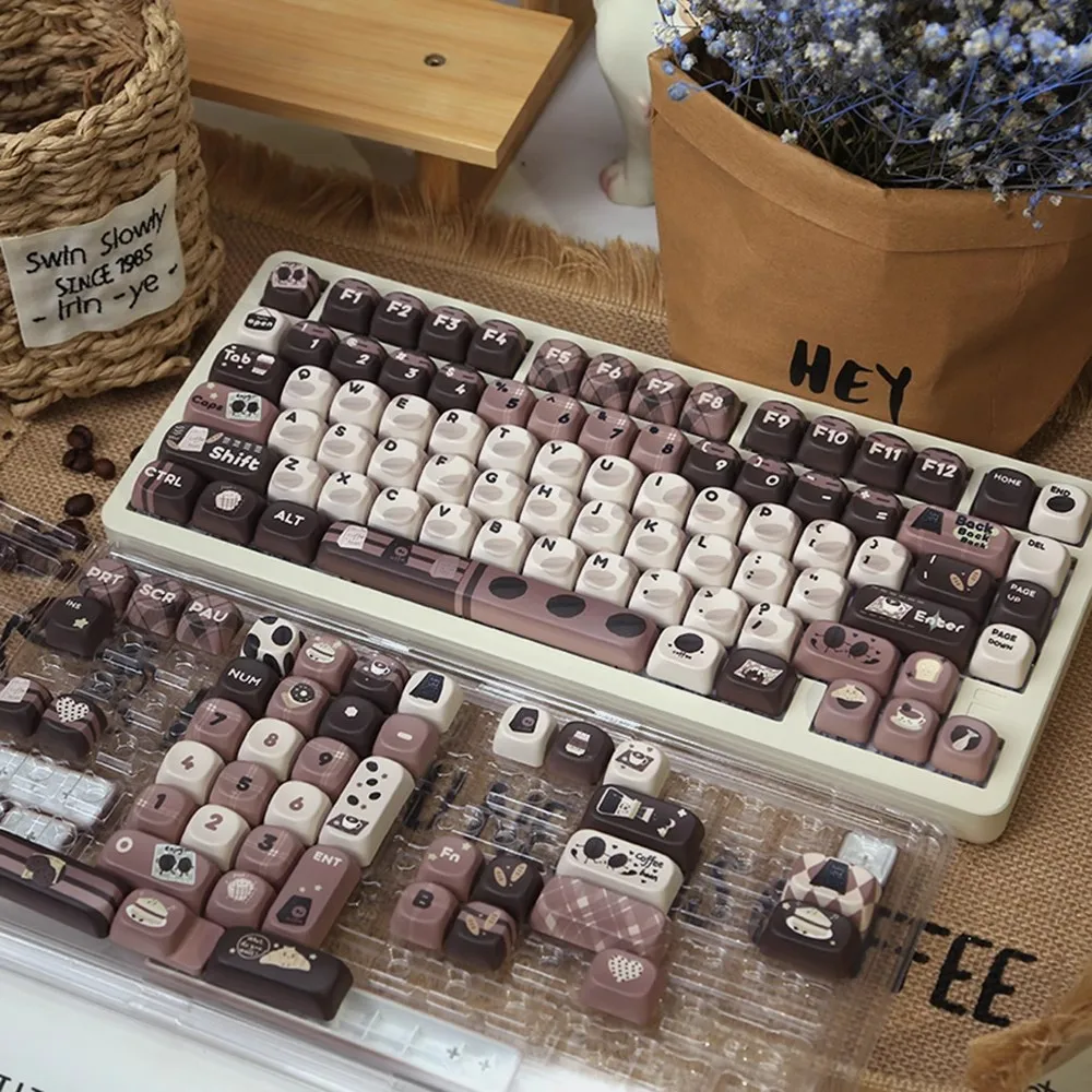 

Coffee bean theme keycap customization cute round ball cap 75 with column keycap 108 keys 87 keys moa retro style