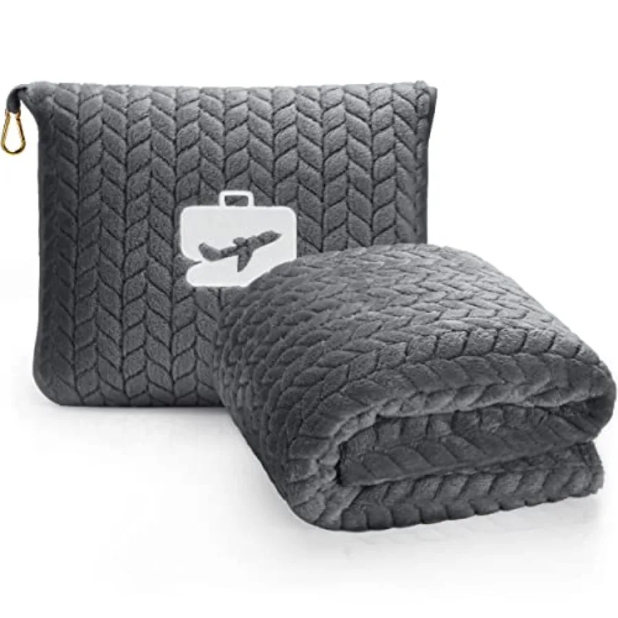 

Travel Blanket and Pillow 68x42 - Premium Ultra-Soft Microfleece 2 in 1 Compact and Packable Flight Blanket with Soft Bag Pillo