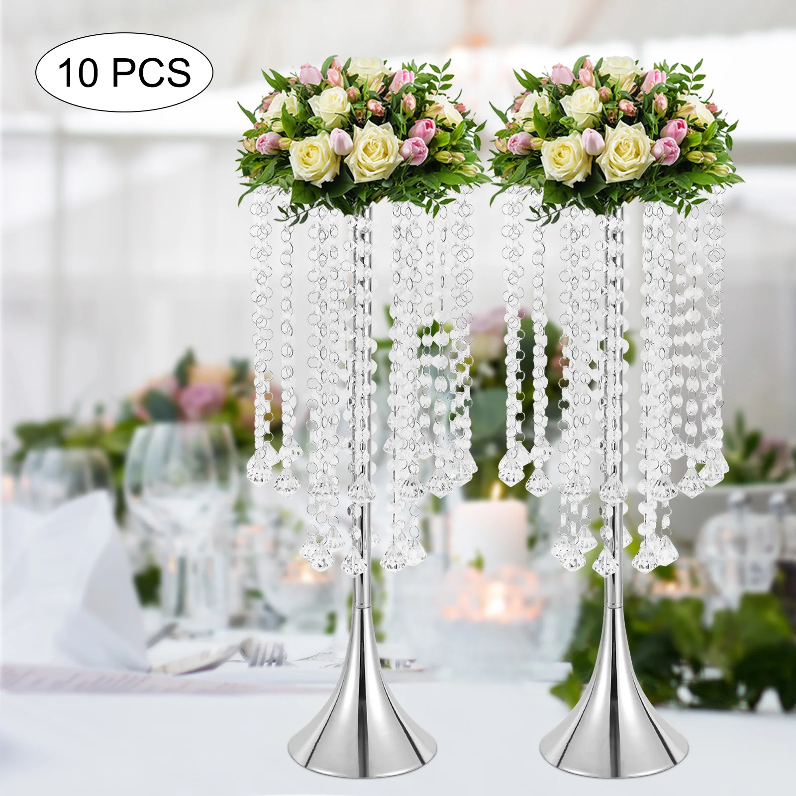 Imagem -04 - Cristal Alto Trompete Vaso Vasos de Flores Wedding Centerpieces Tabela Props Event Party Stage 21.9 10 Pcs