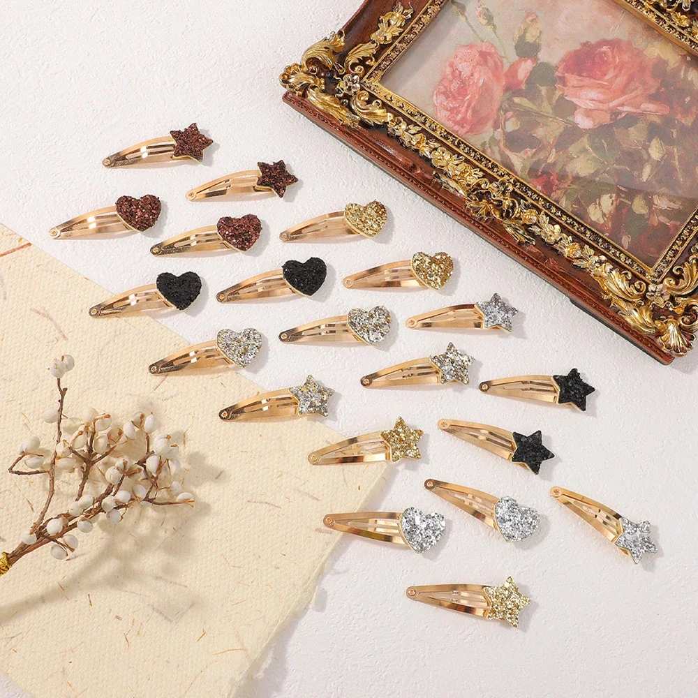 BABY BOWS 20 Stuks Gouden Glitter Hart Ster BB Handgemaakte Haarspeldjes voor Meisjes Haarspelden Leuke Haarspeldjes Hoofddeksels Haaraccessoires