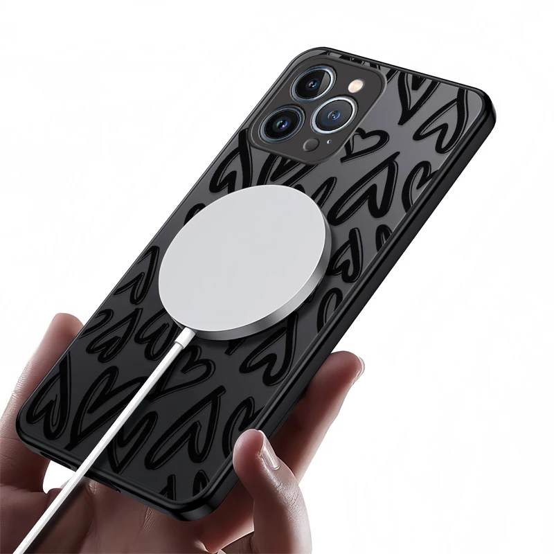 Miękkie etui TPU na telefon Samsung Galaxy S25 S24 S23 S22 Ultra Plus S21 S23 S20 FE, magnetyczne, czarne, z wzorem serca, matowe.