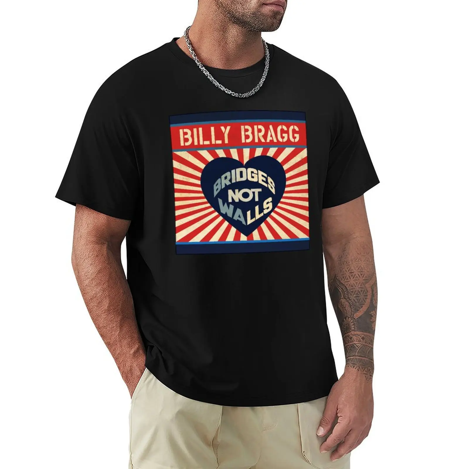 Camiseta ligera Billy Bragg Bridges not Walls, camiseta ligera para vacaciones