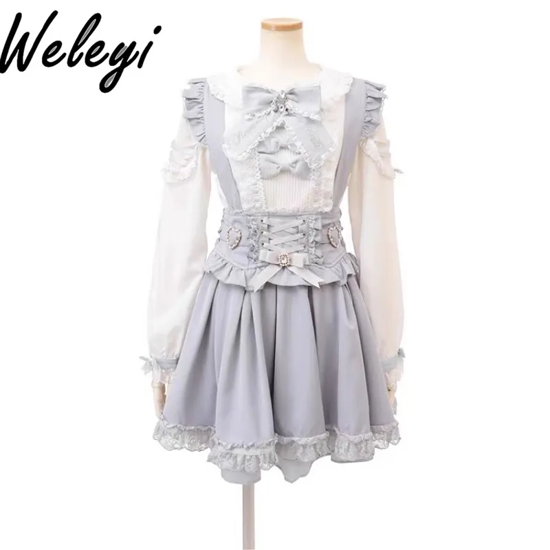 

Ropa Mujer Kawaii Lolita Strap Half Skirt Spring and Autumn Fashion and Versatile New Lace Strap Love Buckle Faldas Para Mujeres