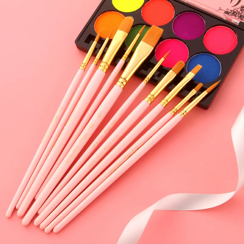 8 kleuren bodypaint fluorescerende gloed wateroplosbare schmink met 10 stuks borstelset voor Halloween feestdecoratie kunstmake-up