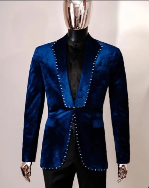 Velvet Men's Suits Tailored One Piece Blazer One Button Wide Lapel Beads Wedding Formal Work Wear Custom Made Plus Size