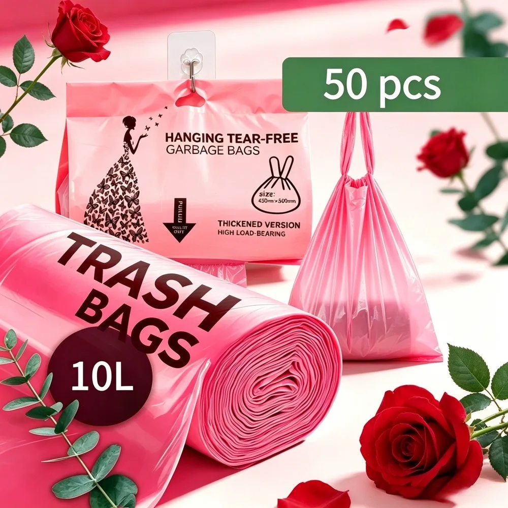 Pink Rose Scented Trash Bags 5-Gallon Sturdy Durable for Bathroom Bedroom Office Fits 15-20L Trash Can 3.5/4/5 Gallon